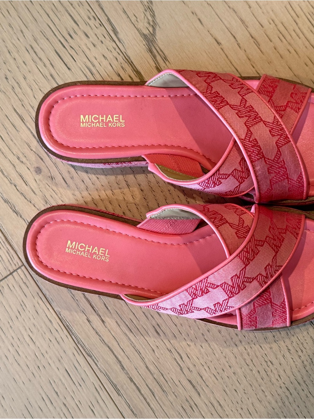 Michael Kors Pink Crisscross Slide Sandals